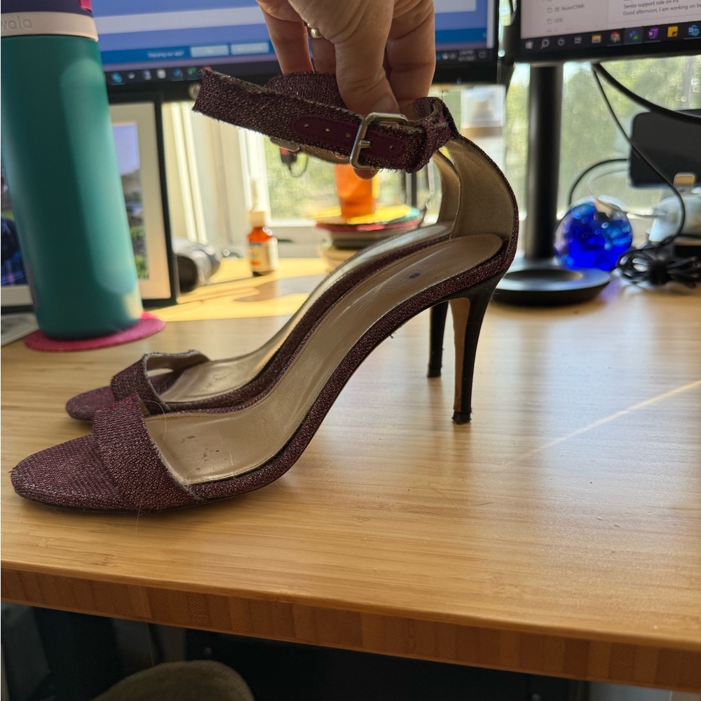 J. Crew Purple Glitter Ankle Strap Heels